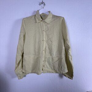 Vintage Russ Berens Wiomens Embroidered Yellow Button-Up Blouse Top Long Sleeve